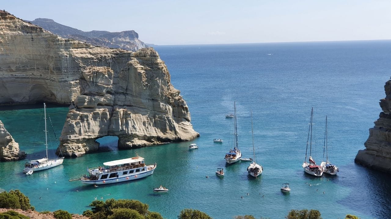 Kleftiko Bay in the the Cyclades island of Milos, Greece