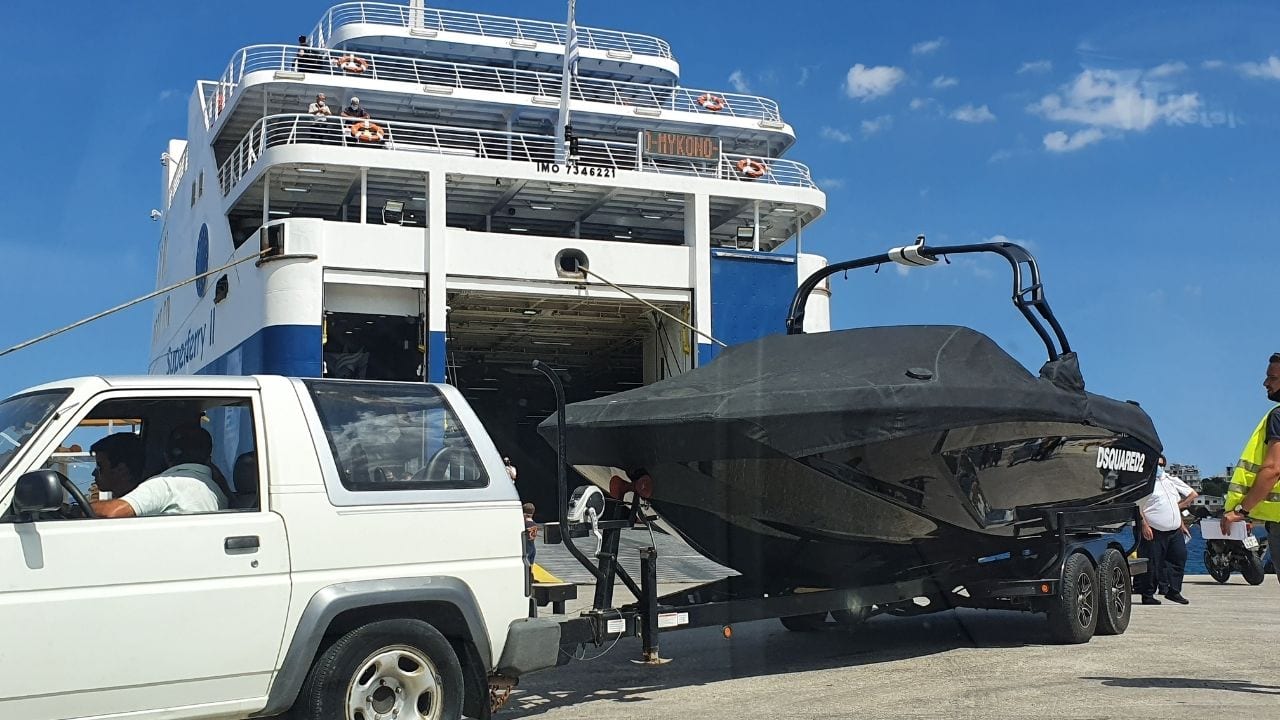Vehicles getting ready to board a ferry from Athens to the Greek islands