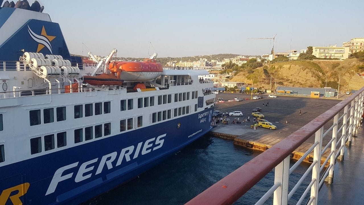 A ferry getting ready to leave from Rafina port in Athens