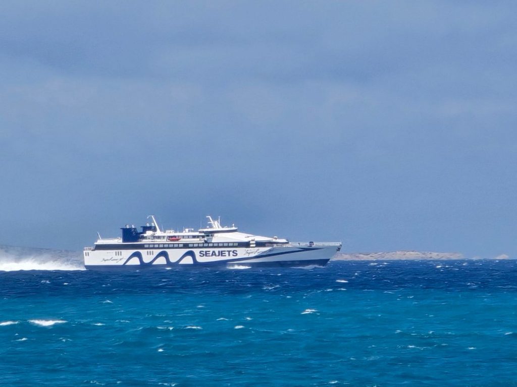 A seajets ferry on the Naxos to paros ferry route