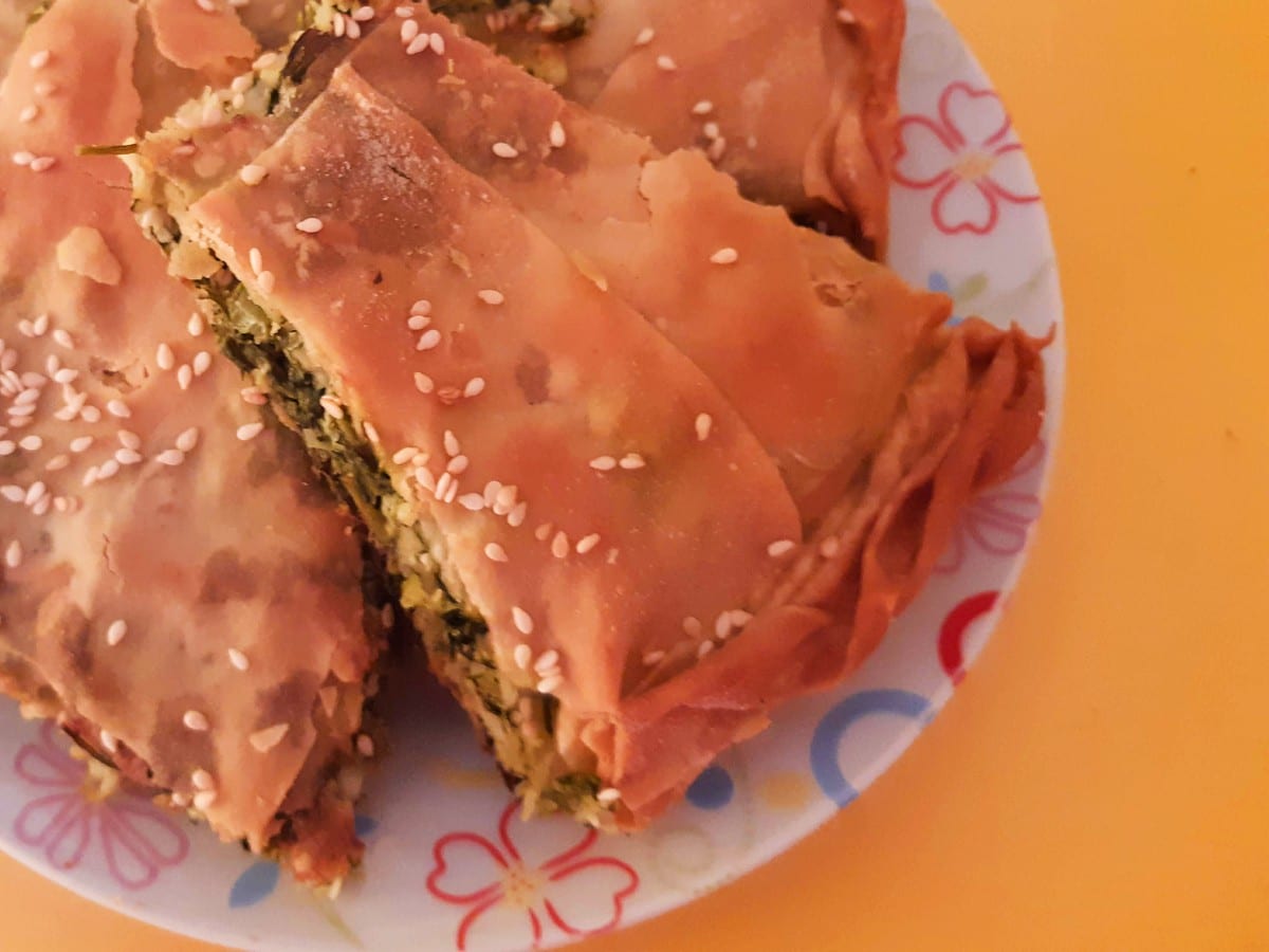 Spanakopita is a spinach and cheese pie in Greece