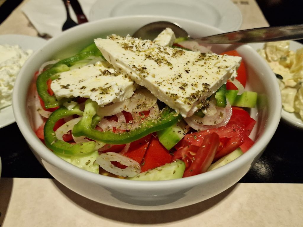 Eating a greek salad