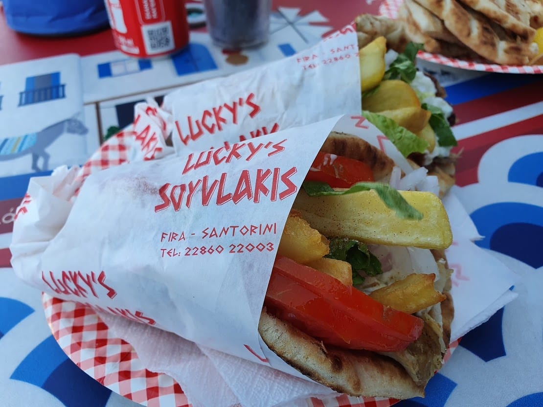 Lucky's Souvlaki is open all the year around in Santorini