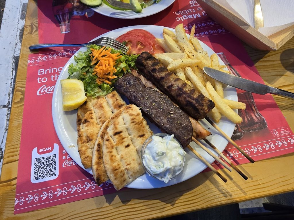 Eating souvlaki in Greece