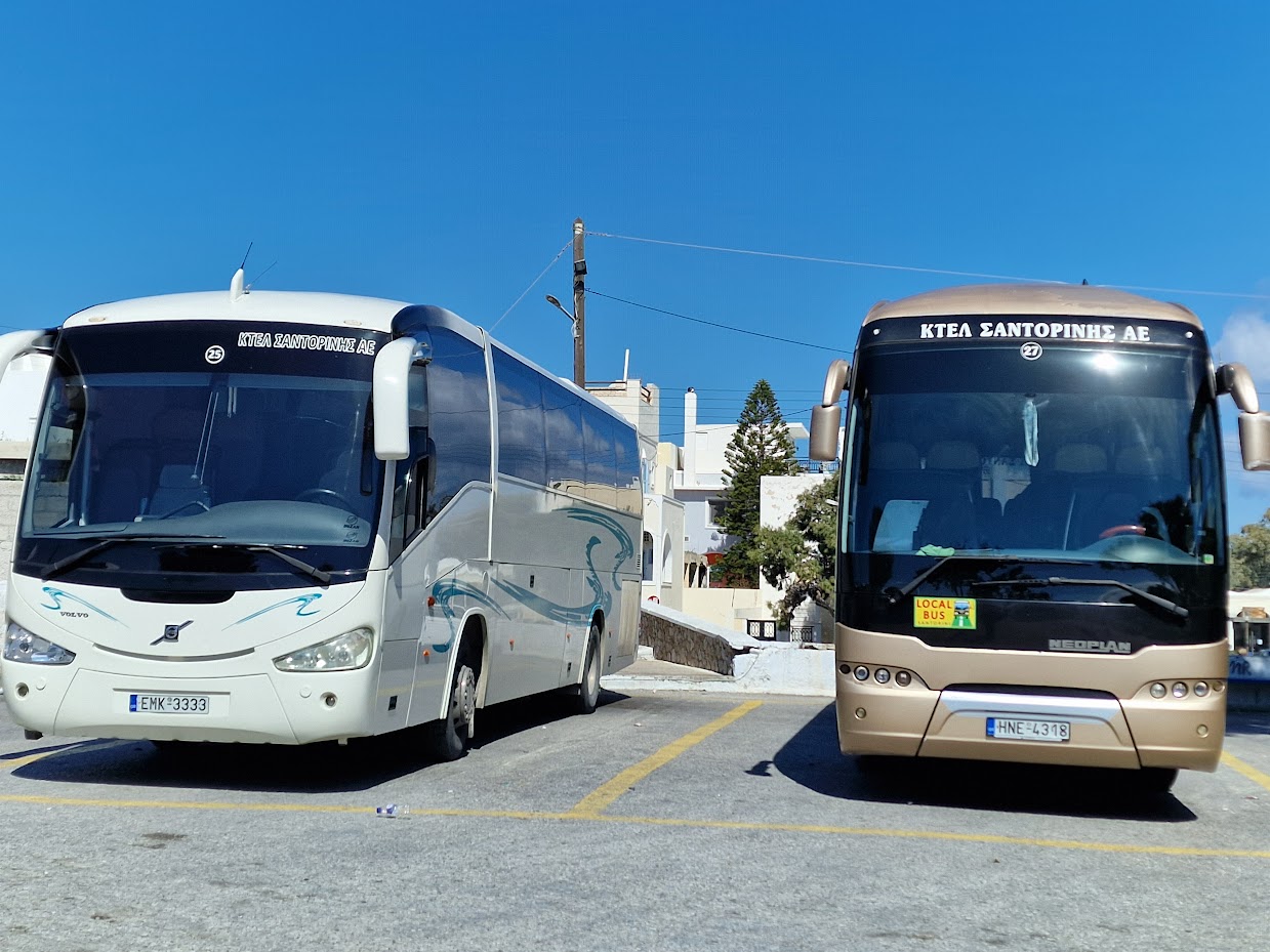 A photo of the Santorini buses
