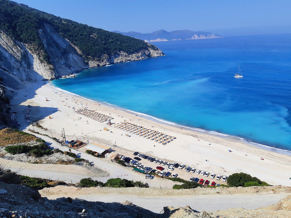 Myrtos beach is one of the best beaches in Kefalonia Greece