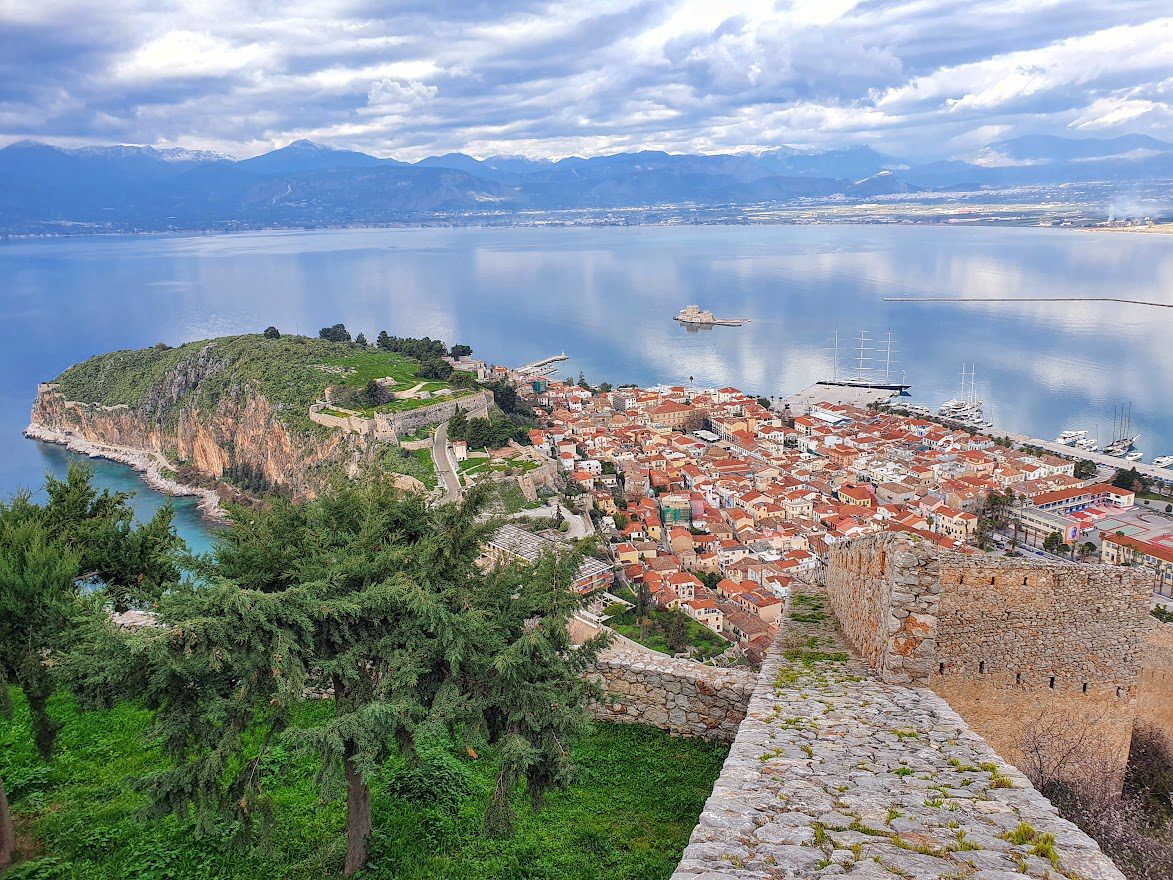 A view overlooking Nafplio town in the Peloponnese of Greece