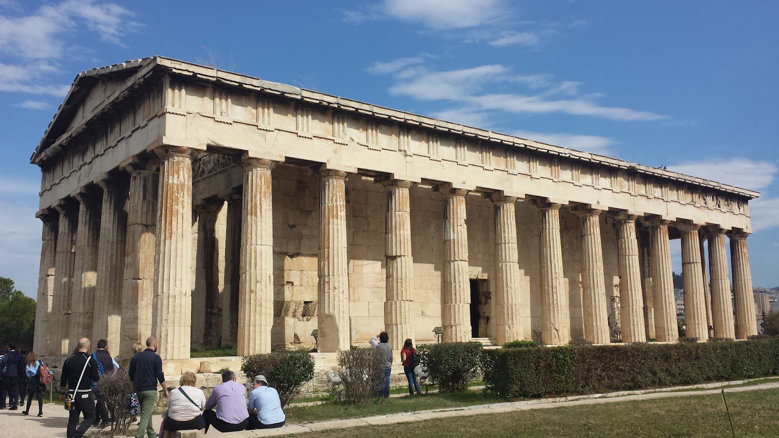 A picture of the temple of Hephaestus taken in spring