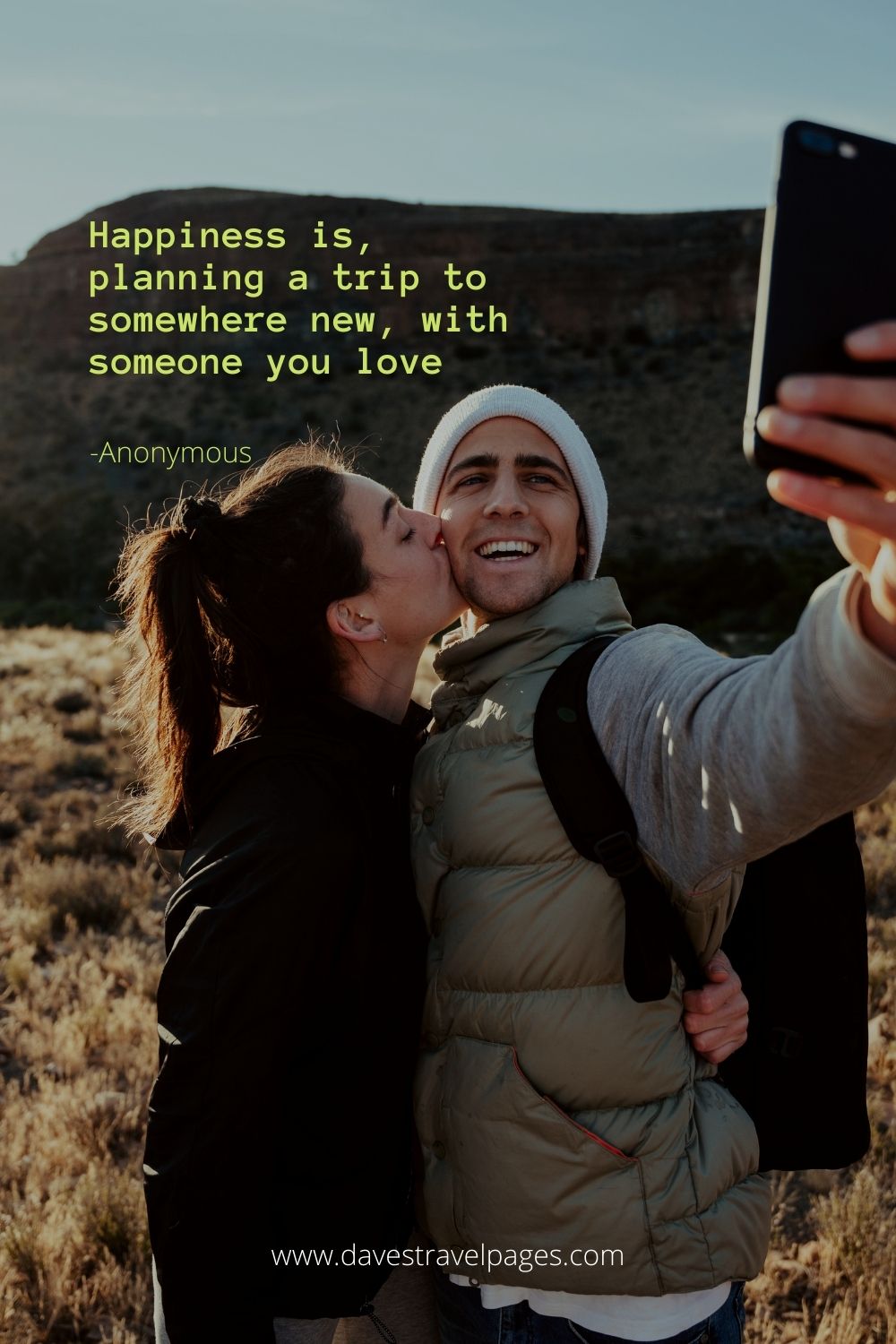 Couples Adventure Quotes: Happiness is, planning a trip to somewhere new, with someone you love