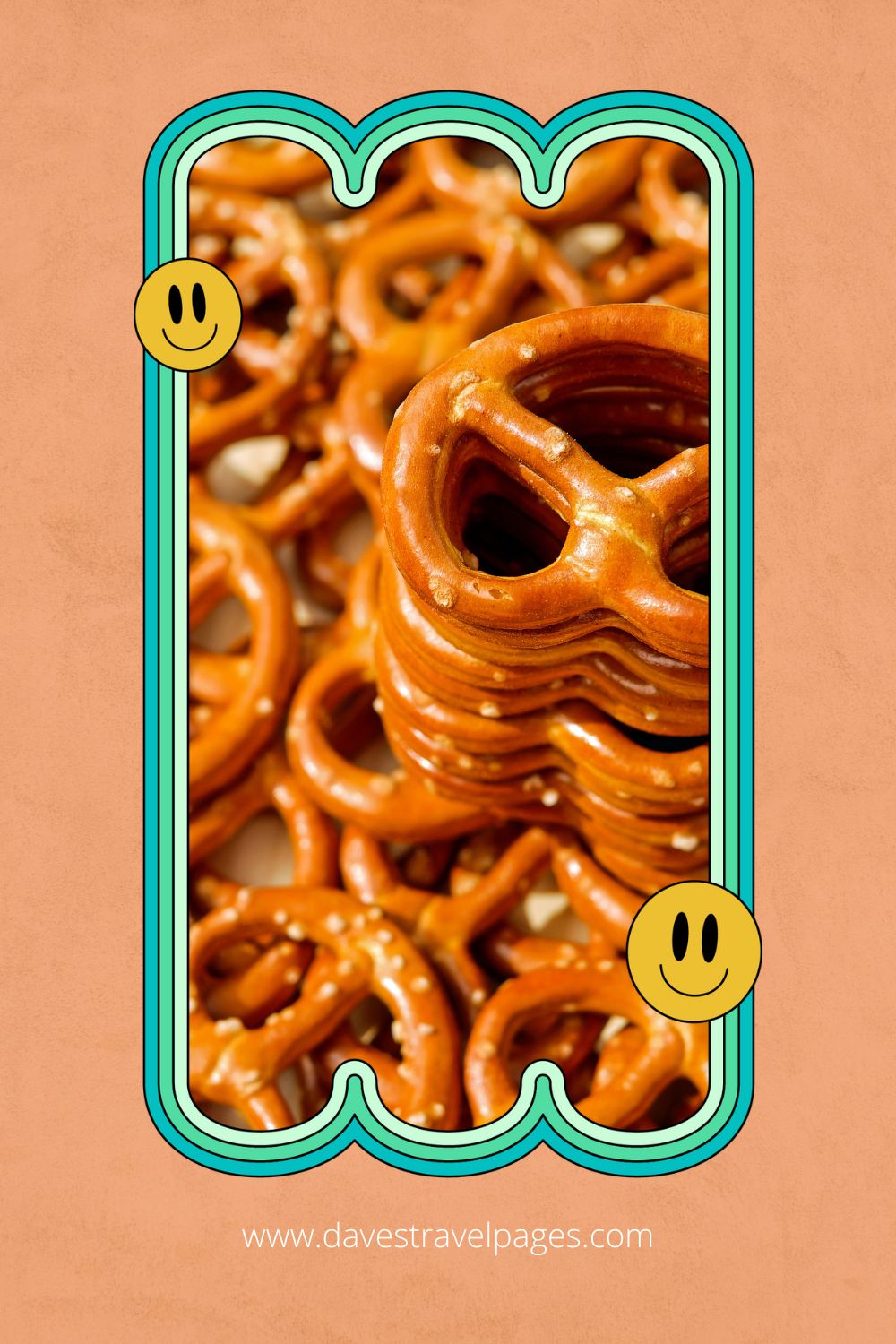 Pretzels can be snacked on while driving on a road trip across country