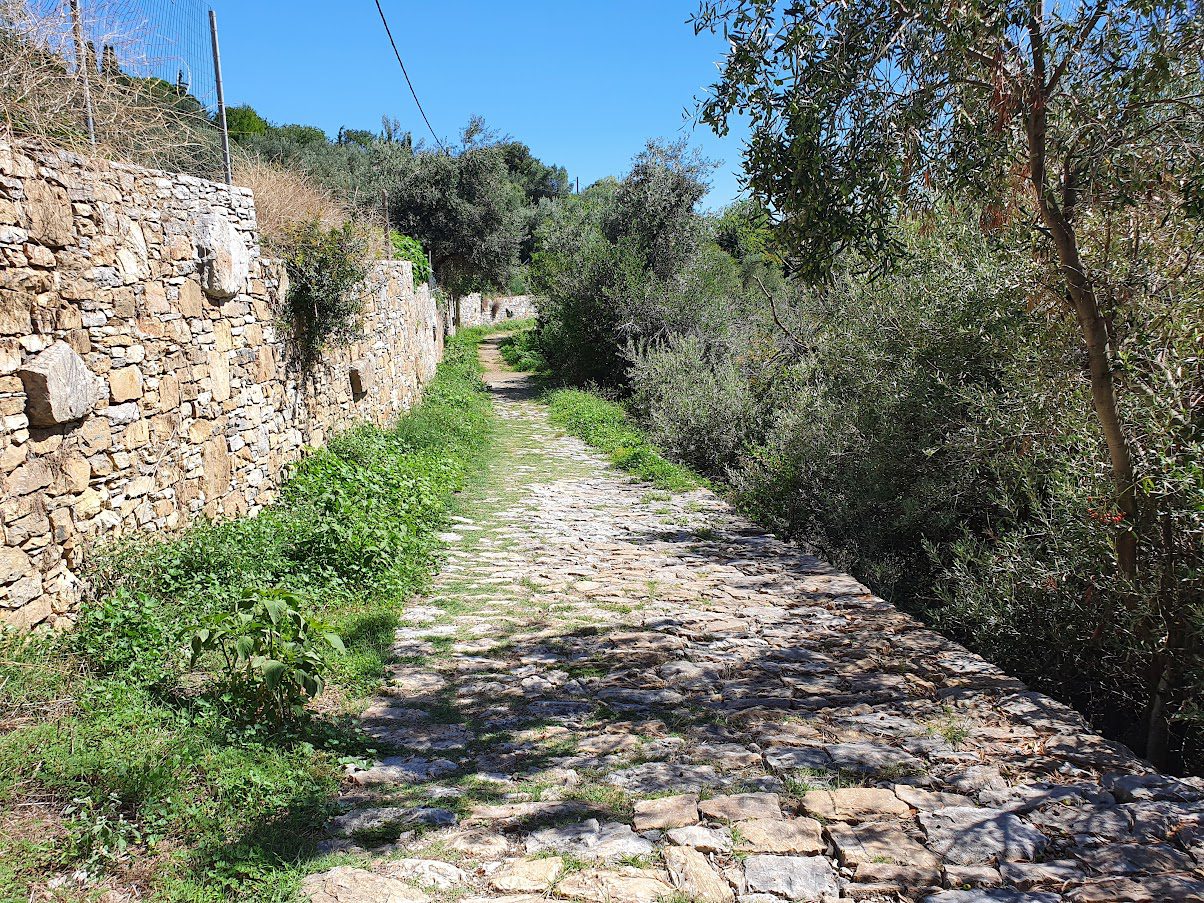 The cobbled path hiking trail in Alonissos