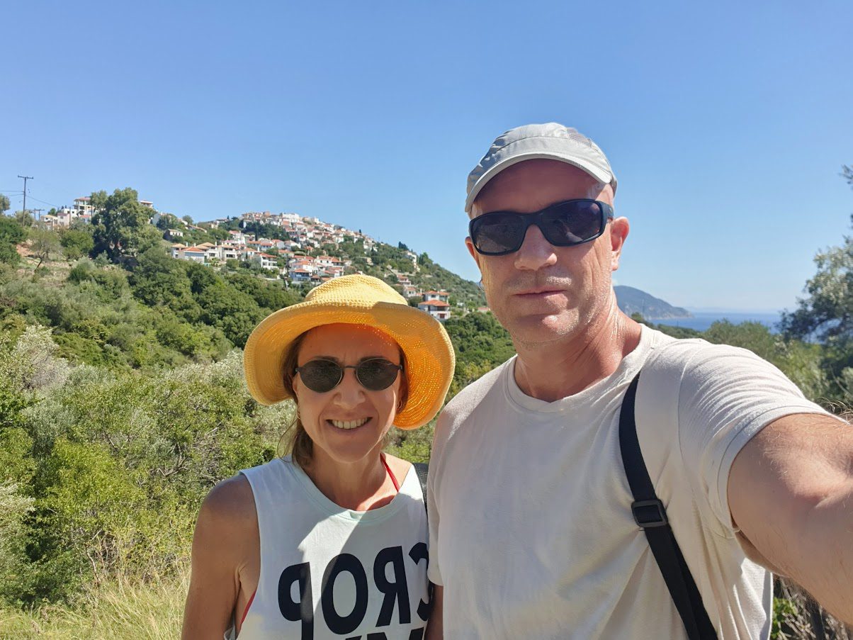 Dave and Vanessa walking in Alonissos along the hiking trails