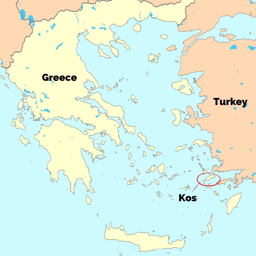 Map showing the location of Kos island