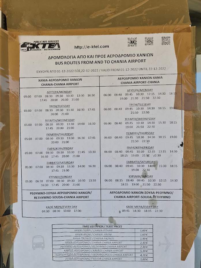 Bus timetables from Chania airport