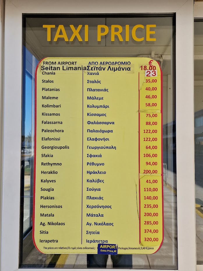 Chania airport taxi prices