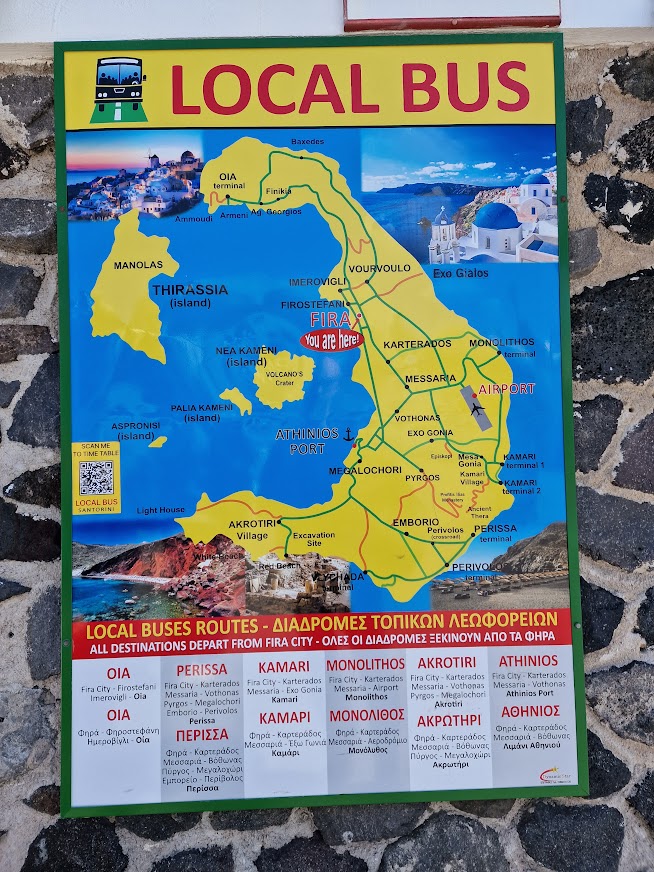 A map of the local bus routes in Santorini
