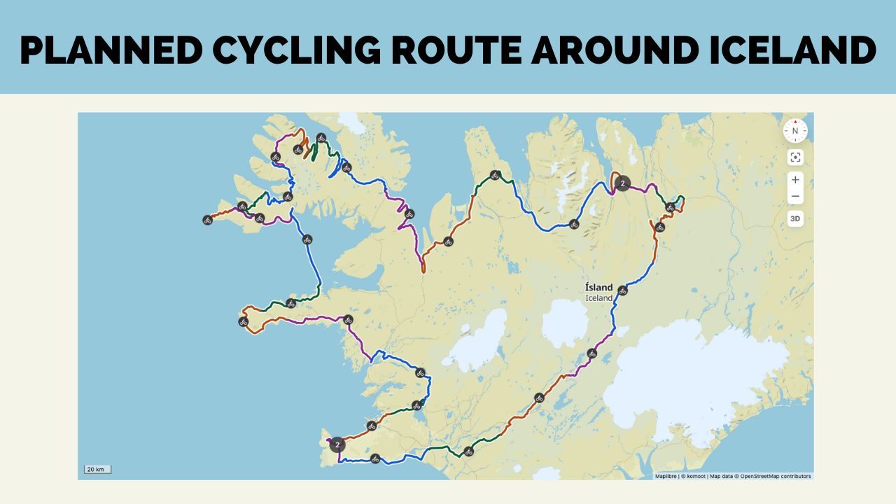 My planned cycling route around iceland
