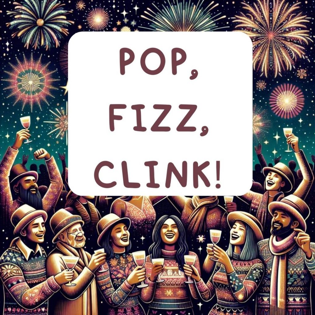 Pop. Fizz. Clink new year caption