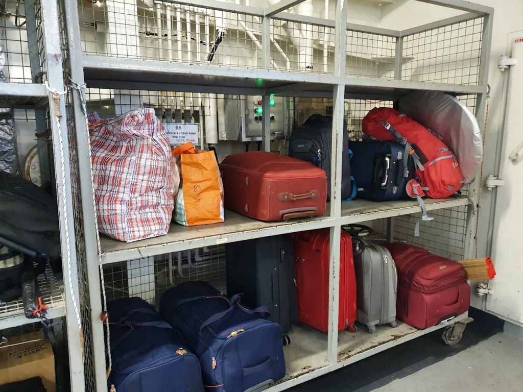 storing luggage on a greek ferry trip