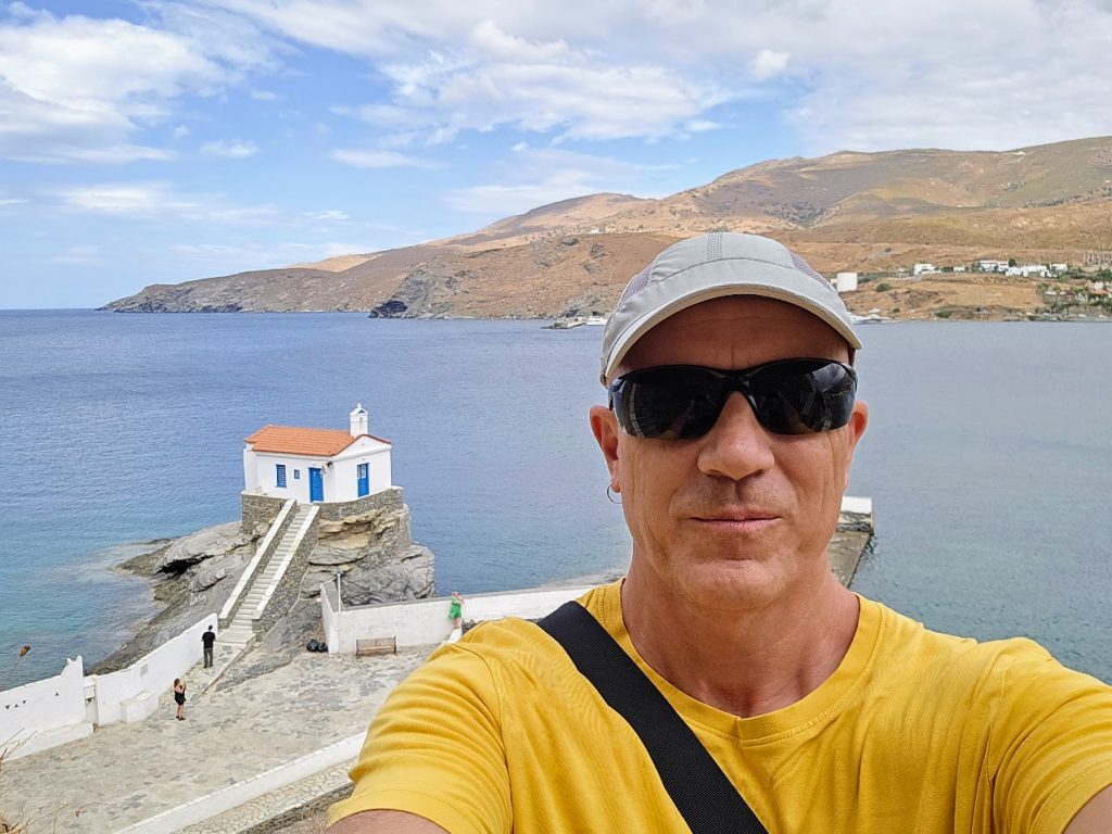 Travel writer Dave Briggs on Andros island in Greece