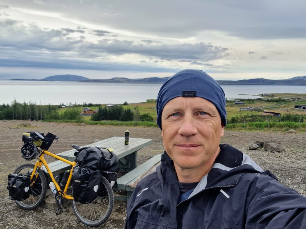 Adventure cyclist Dave Briggs with his Thorn Nomad MK2 when bicycle touring around Iceland.