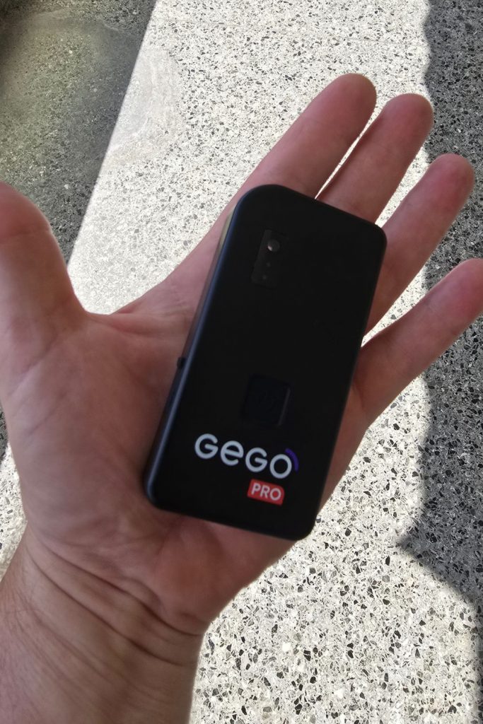The GEGO Pro GPS tracker fits into the palm of my hand