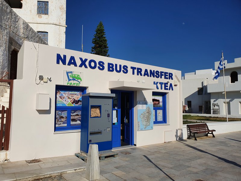 The KTEL bus transfer station in Naxos town (Chora)